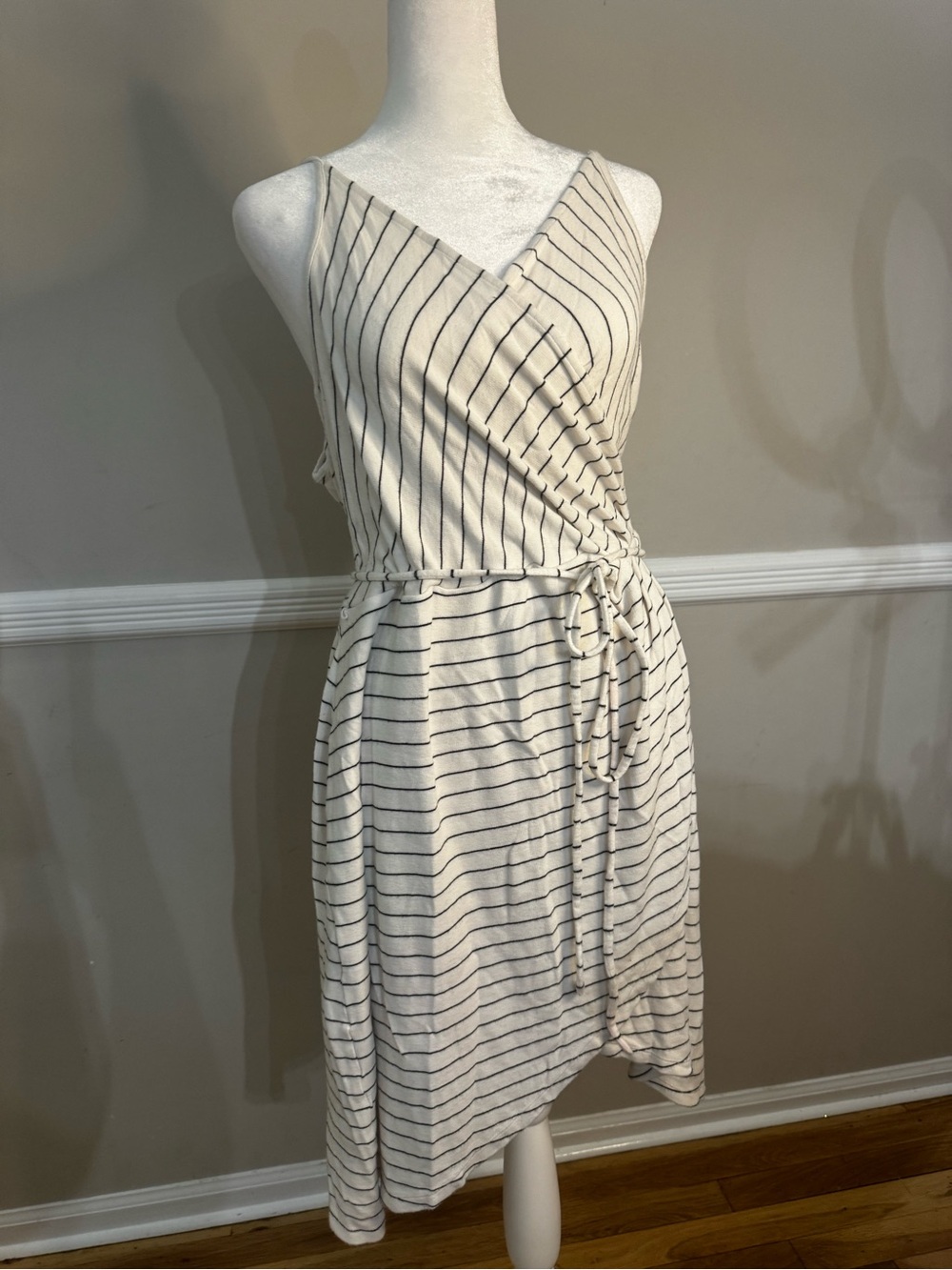 Market & Spruce Cream and Black Striped Wrap Dress